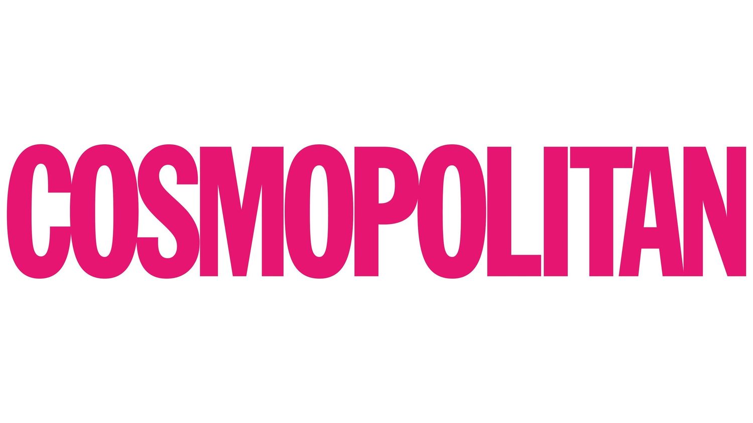 Cosmopolitan magazine logo in bold pink letters on a white background.