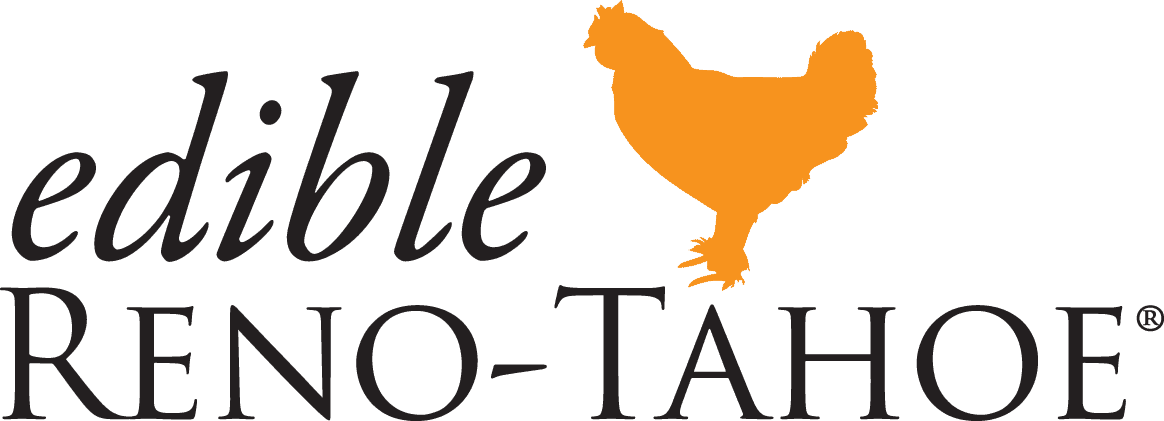 Edible Reno-Tahoe logo featuring elegant script text and an orange chicken silhouette above bold serif typography.