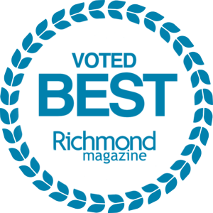Blue circular badge reading Voted Best by Richmond Magazine, surrounded by a laurel wreath border.