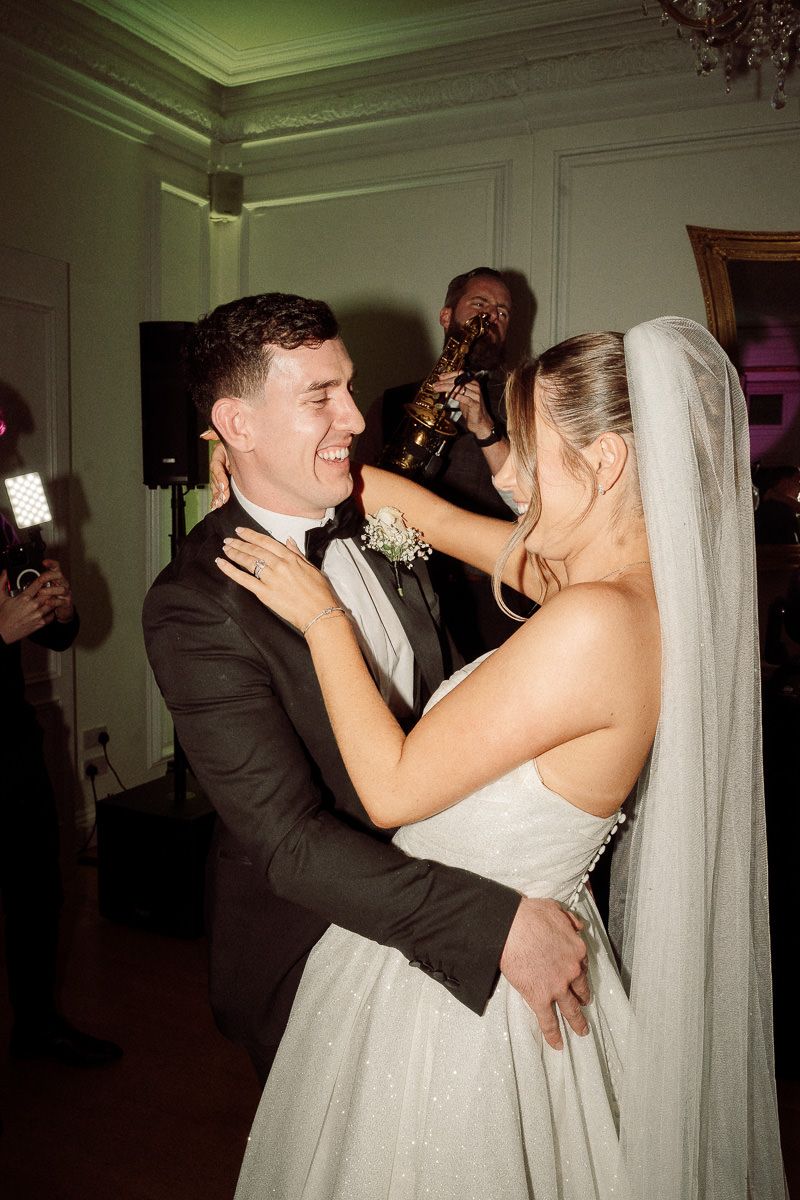A sequence of romantic wedding dance photos showing a couple sharing intimate moments on their special day.