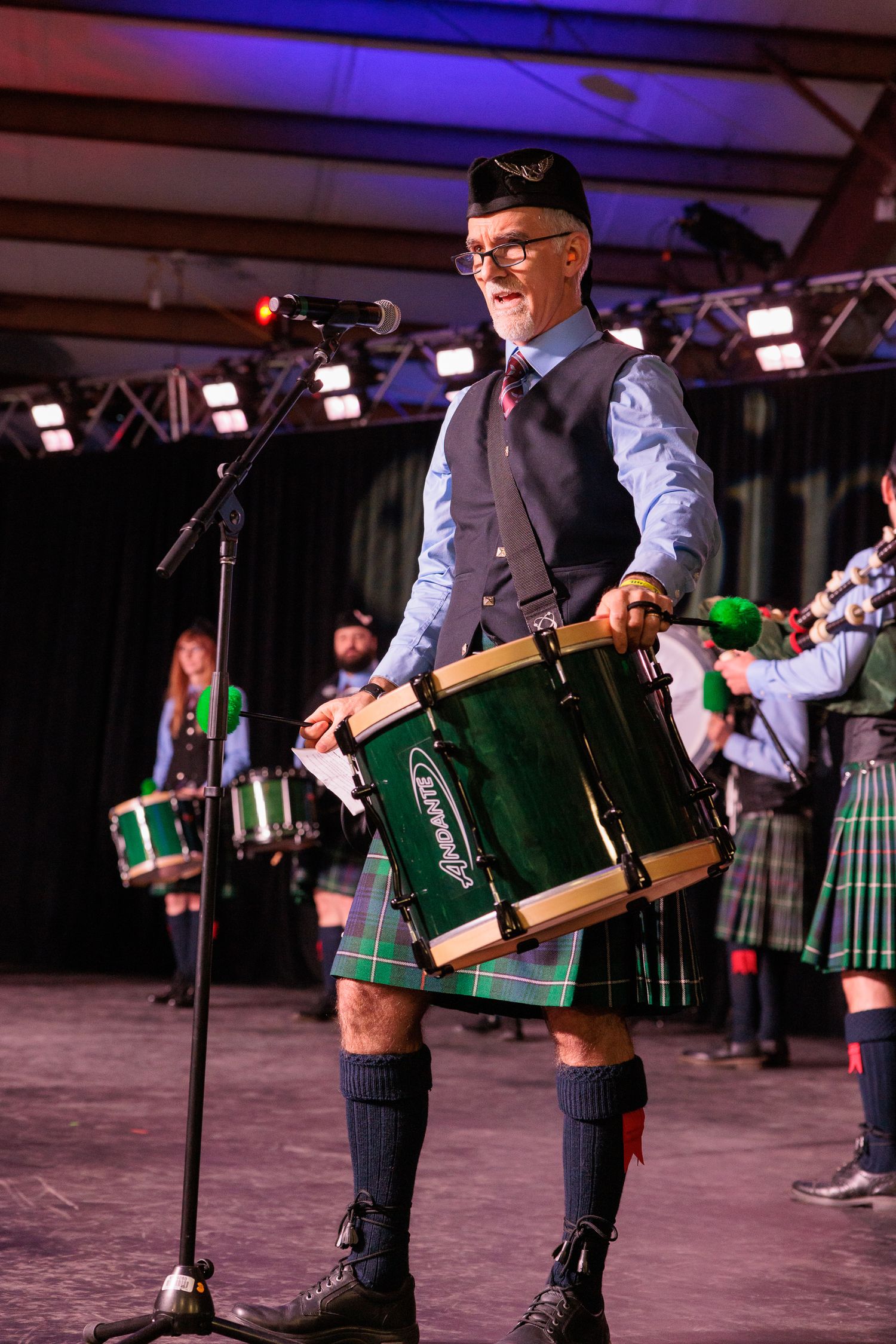 Scottish drummer performing on stage at A World A'Fair international event Xenia Ohio
