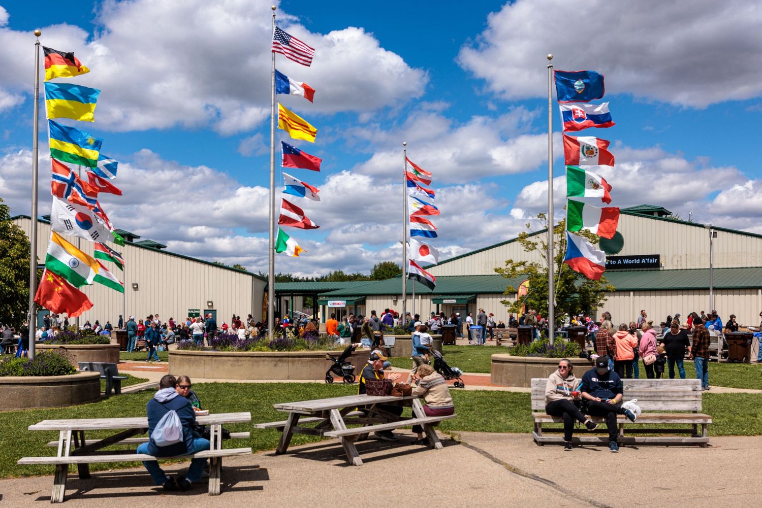 International flags at the entrance to A World A'Fair festival Greene County Expo Center Xenia Ohio