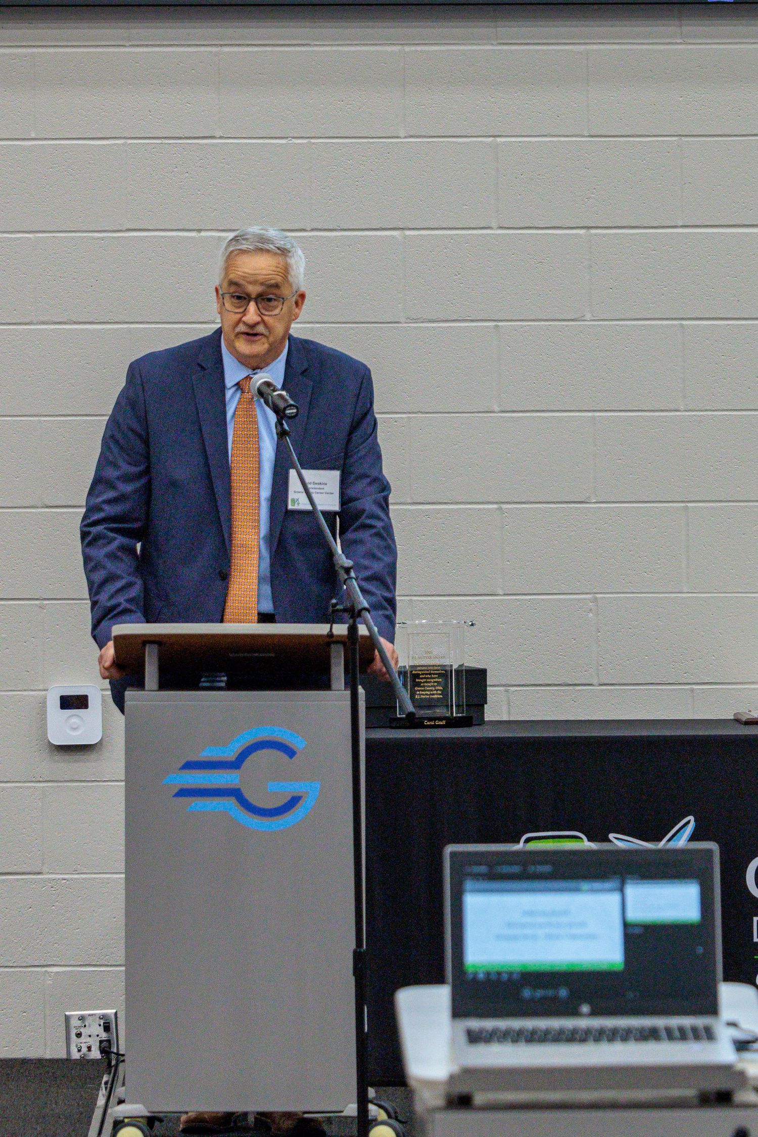 Speaker at the podium at the Greene County Annual Report to the Community event Greene County Ohio