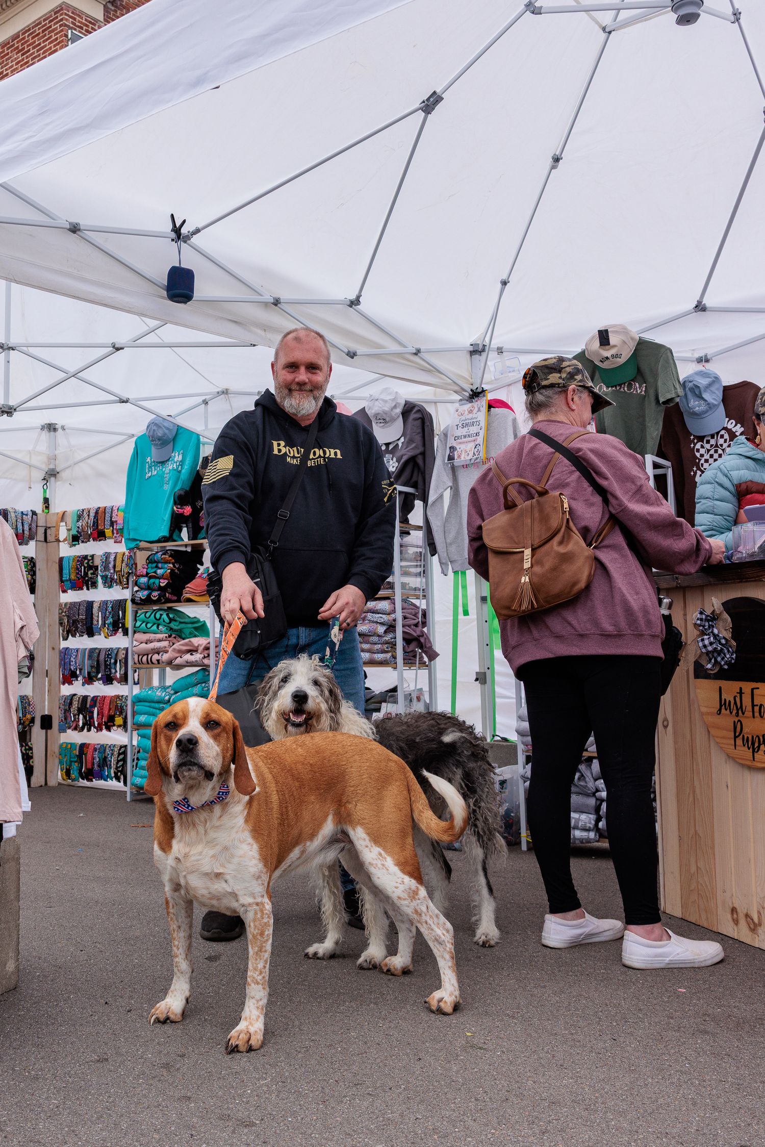 Man with his dogs at the Sugar Maple Festival dog show Bellbrook Ohio