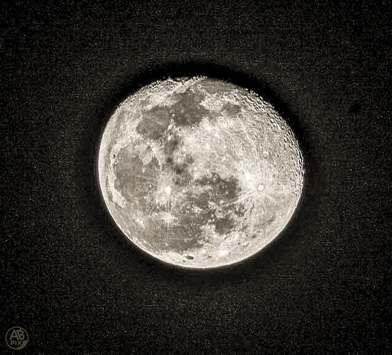Detailed close-up of a full moon showing craters and surface features against a dark night sky.