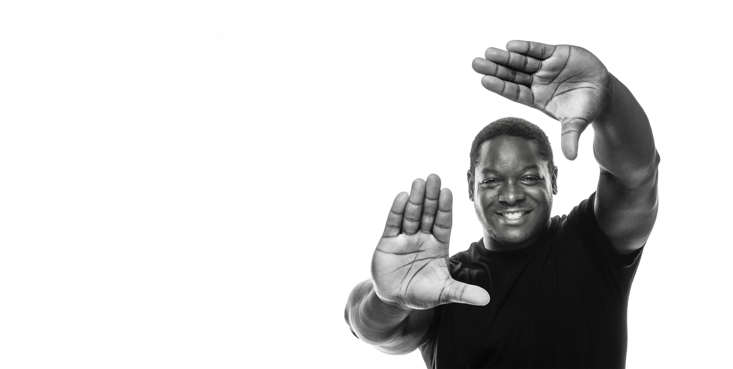 A series of black and white photos showing hands gesturing against a white background.