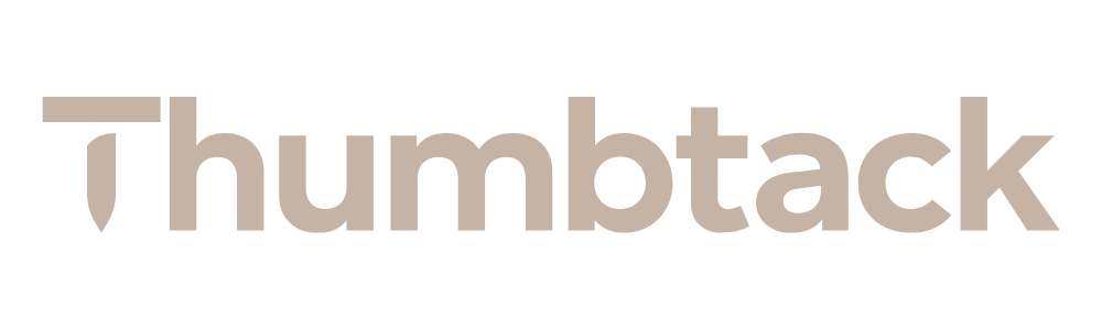 Thumbtack company wordmark displayed in light beige color on white background.