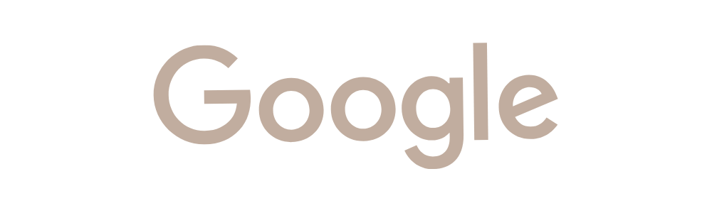 Google company logo shown in light beige typography on white background.