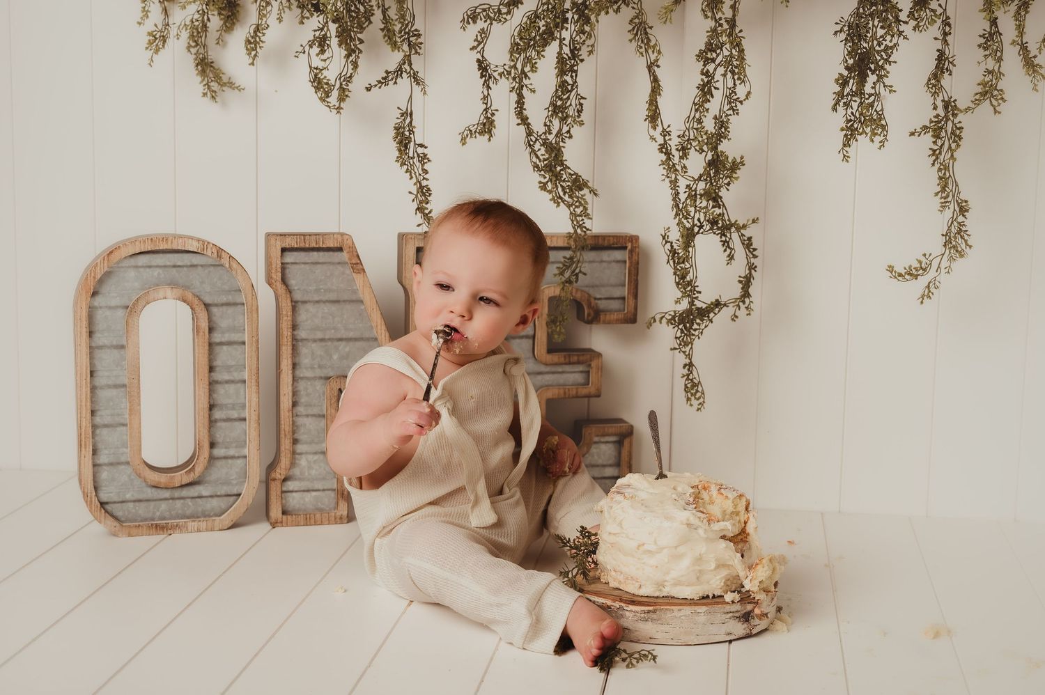 Custom Year One Milestone Cake Smash Session in Studio near Sheboygan, WI