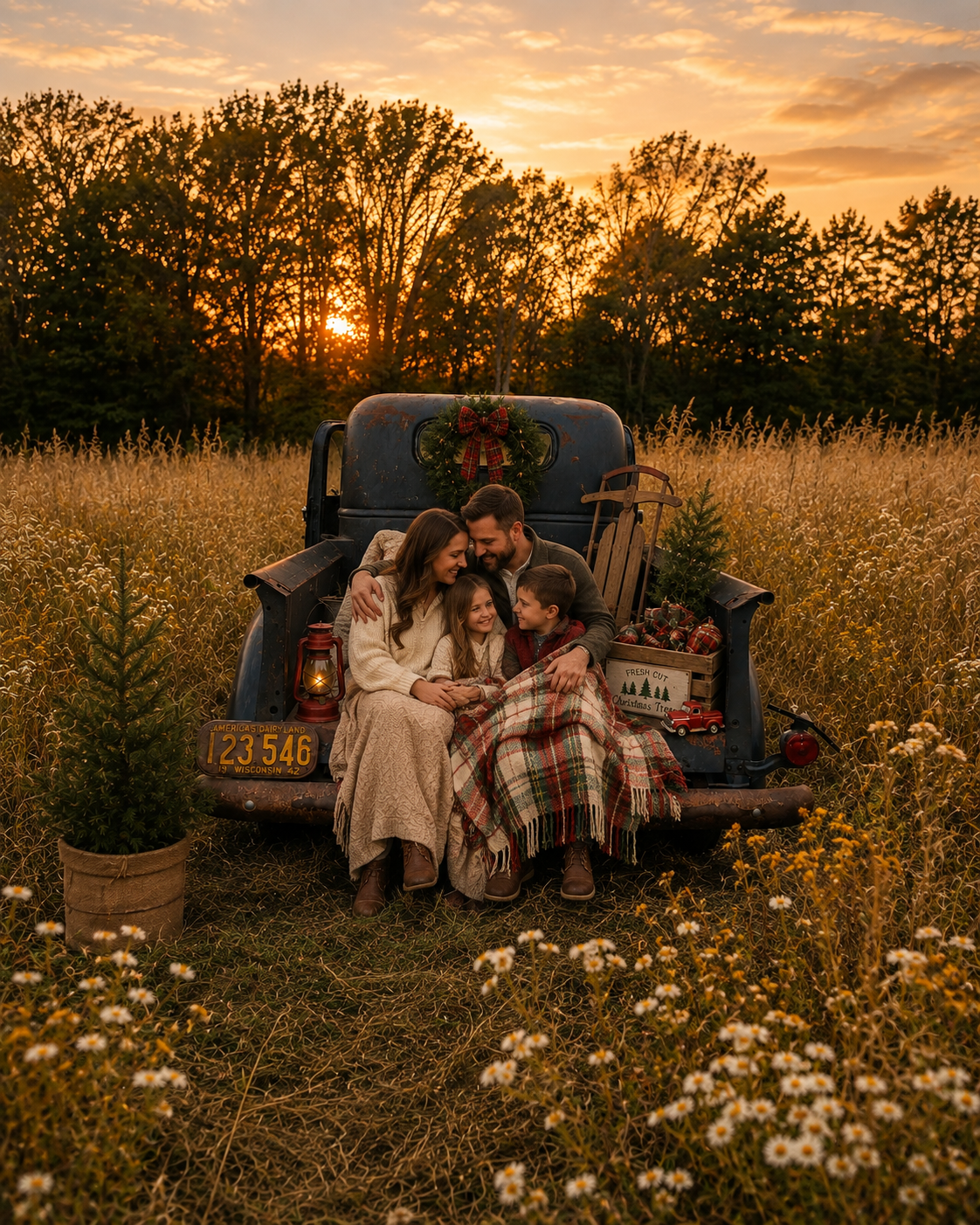 Vintage Truck Christmas Mini session in Cozy Truck at private kewaskum outdoor studio