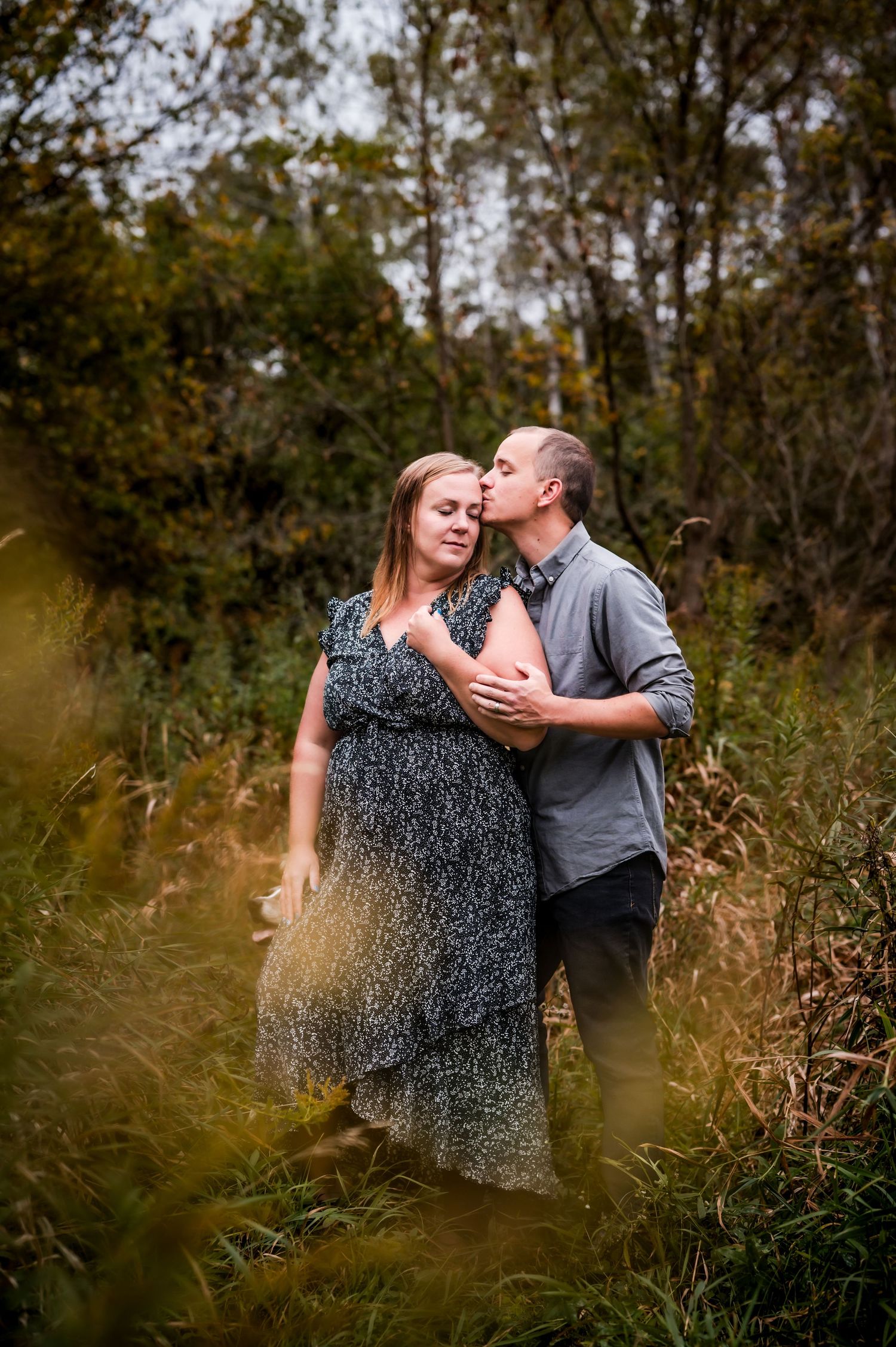 Couples Session in Field at sunset at private outdoor country studio near Slinger, WI