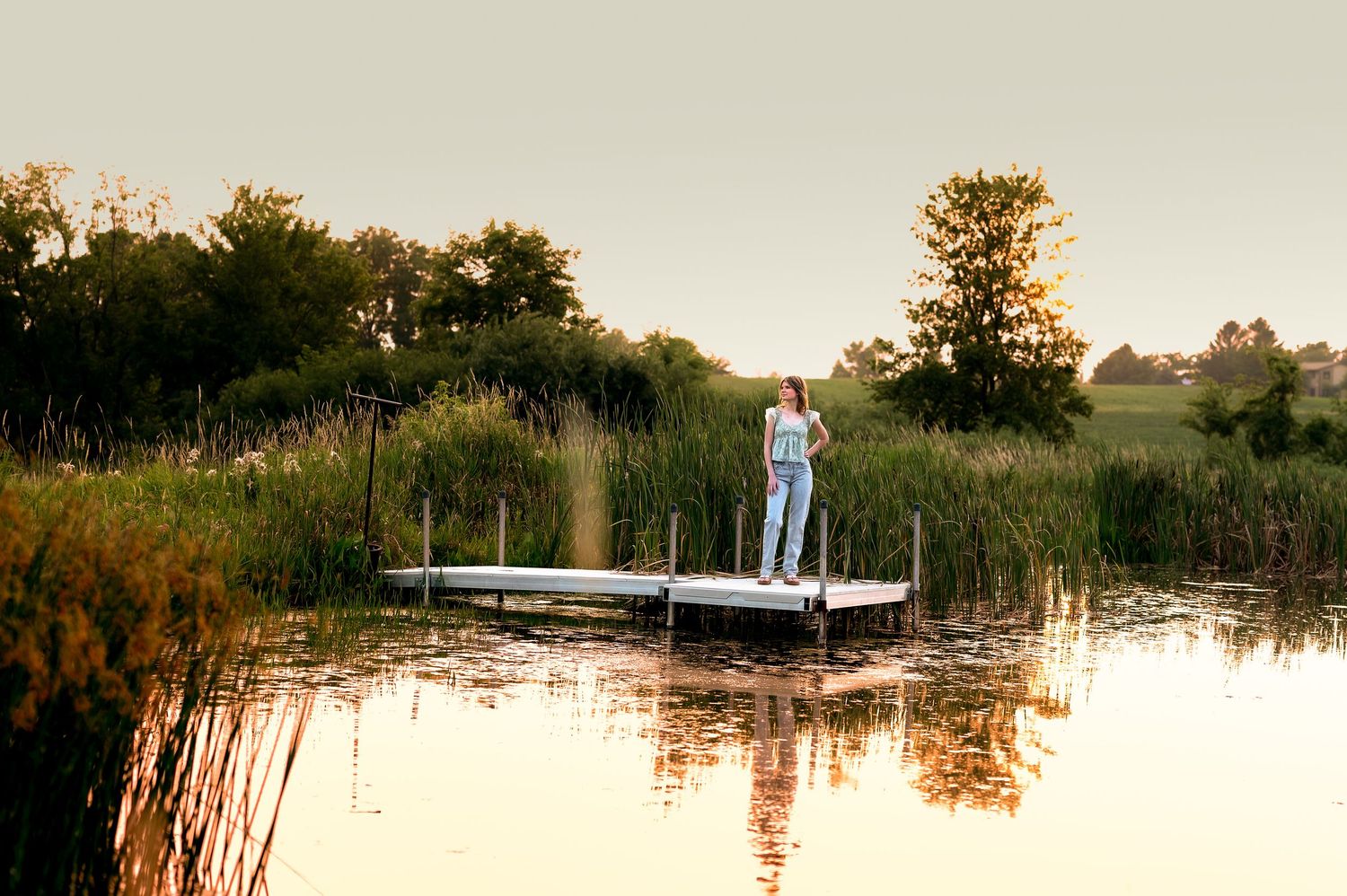 Eden, WI Senior Portraits at Pond during Sunset by Jaimeann Designs Photography Senior Photographer