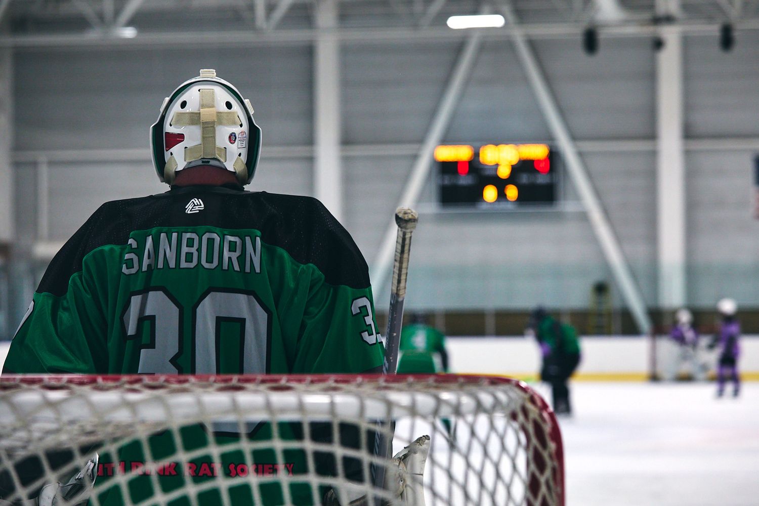 Goalie set in position before a shot