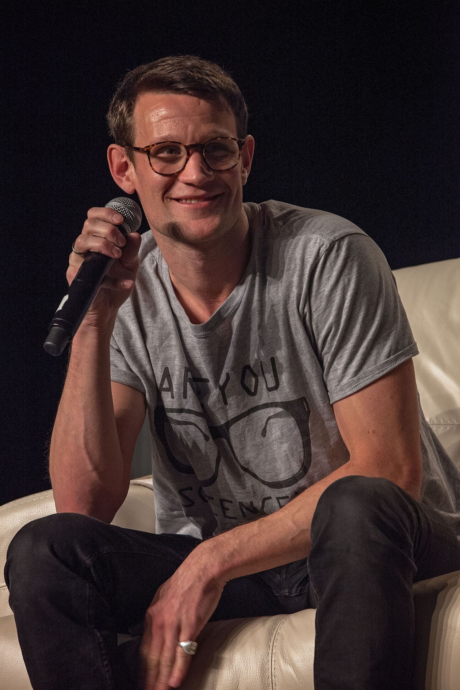 Matt Smith from Doctor Who speaking onstage at FanX convention