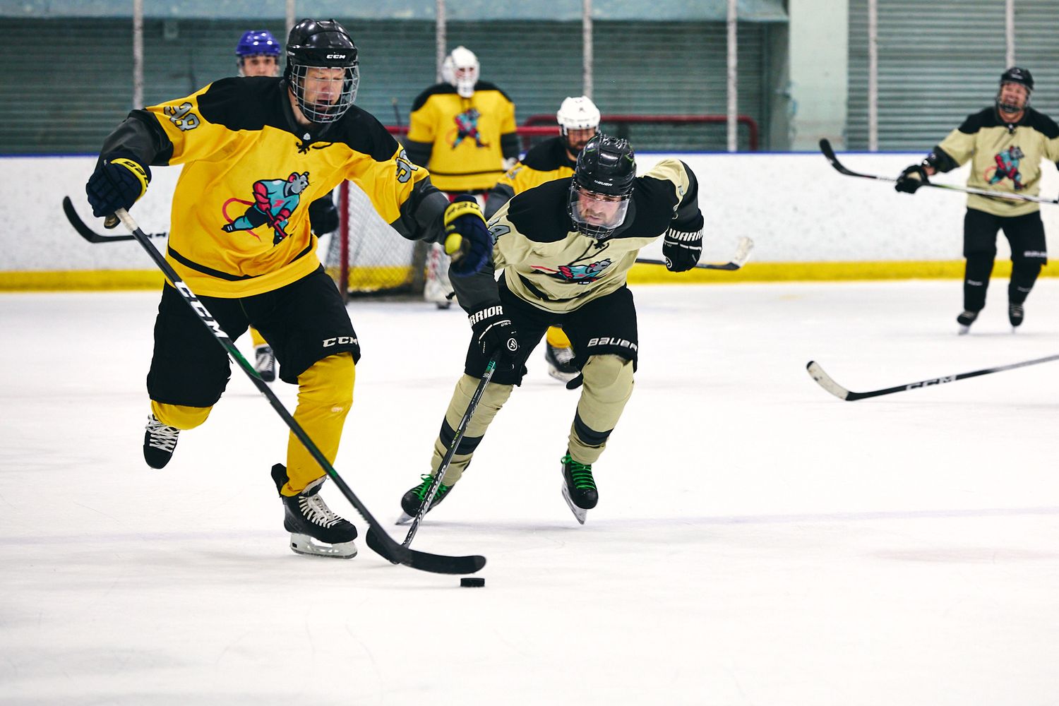 Hockey player racing down the ice on a breakaway