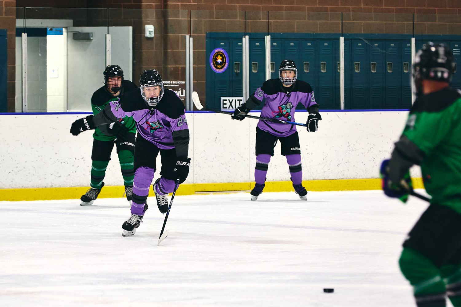 Hockey player racing down the ice on a breakaway