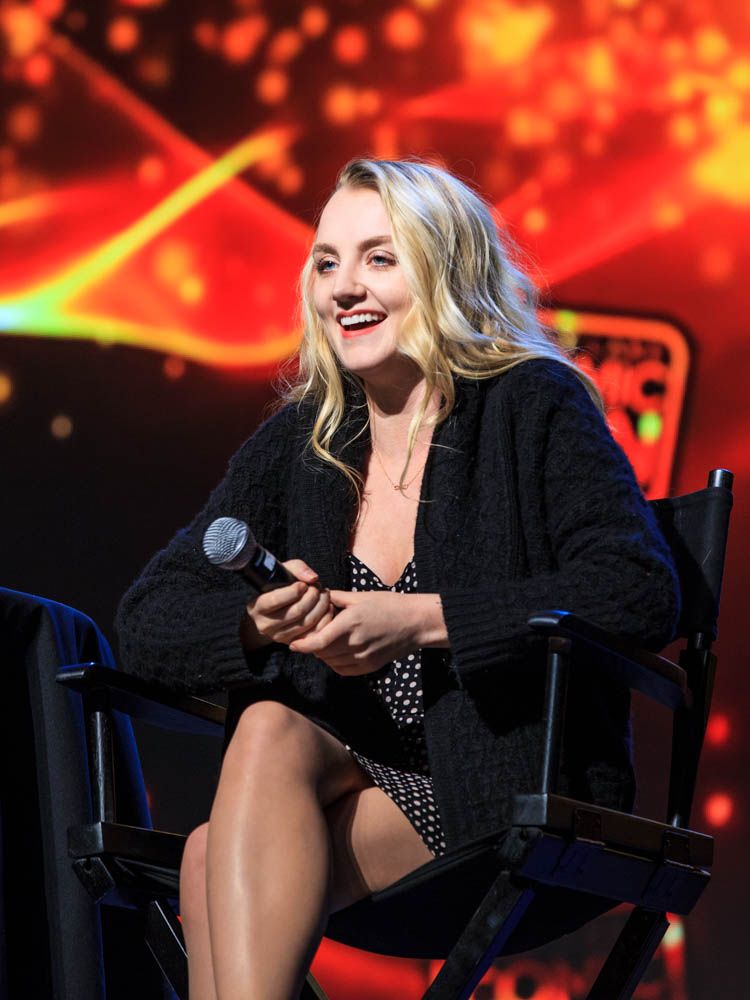 Evanna Lynch from Harry Potter speaking onstage at FanX convention