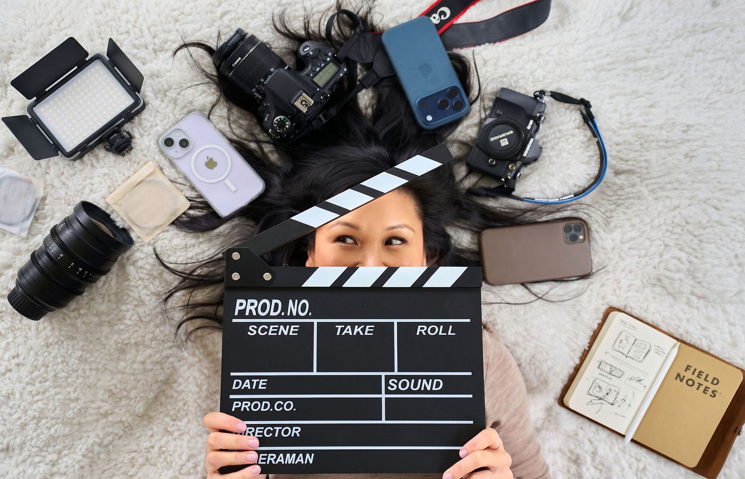 Sydney content strategist branding shoot, clapperboard and content creation props, at-home session
