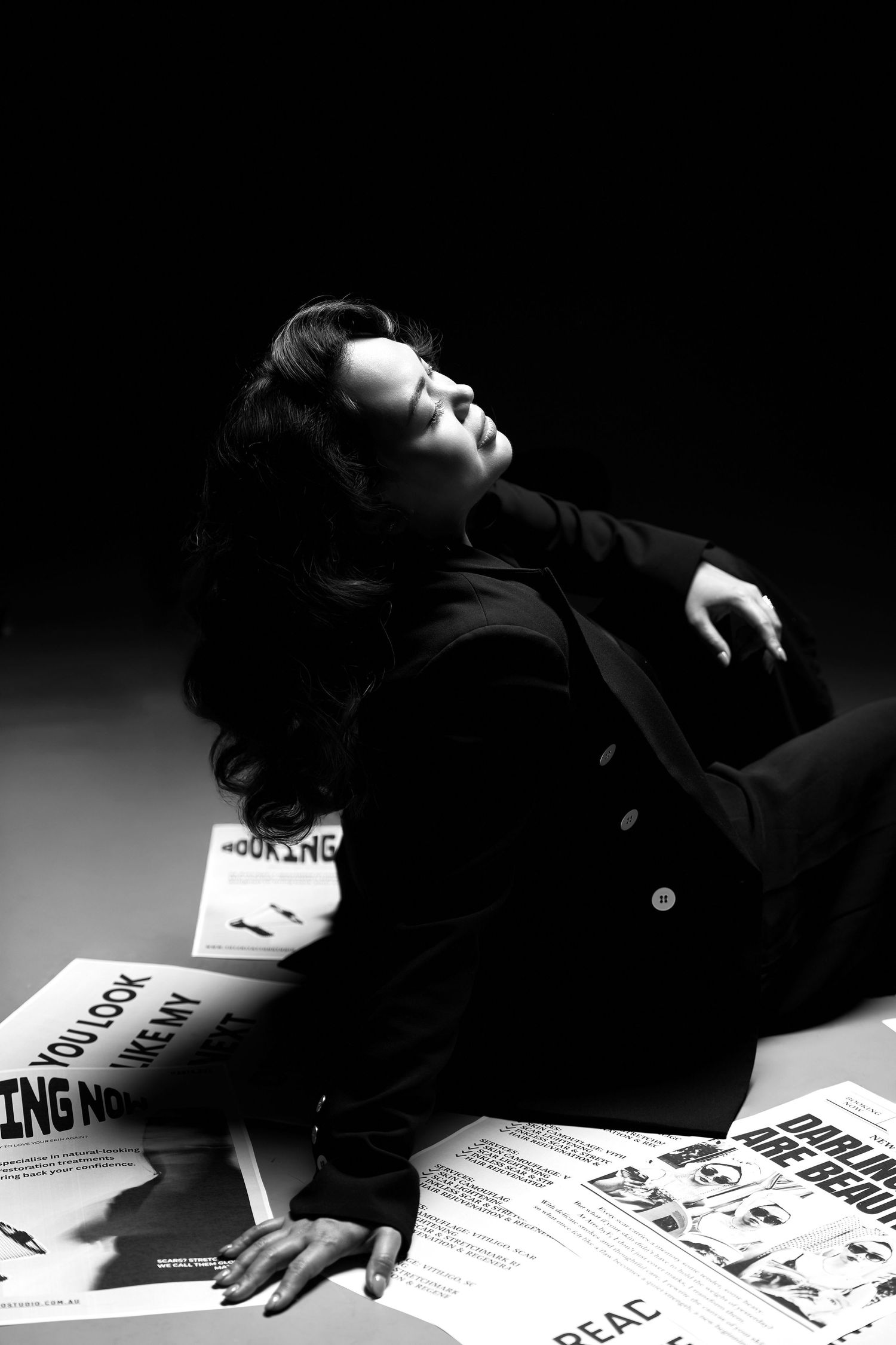 Dramatic black and white photo of a female founder for branding photo by Studio TingTing in Sydney.