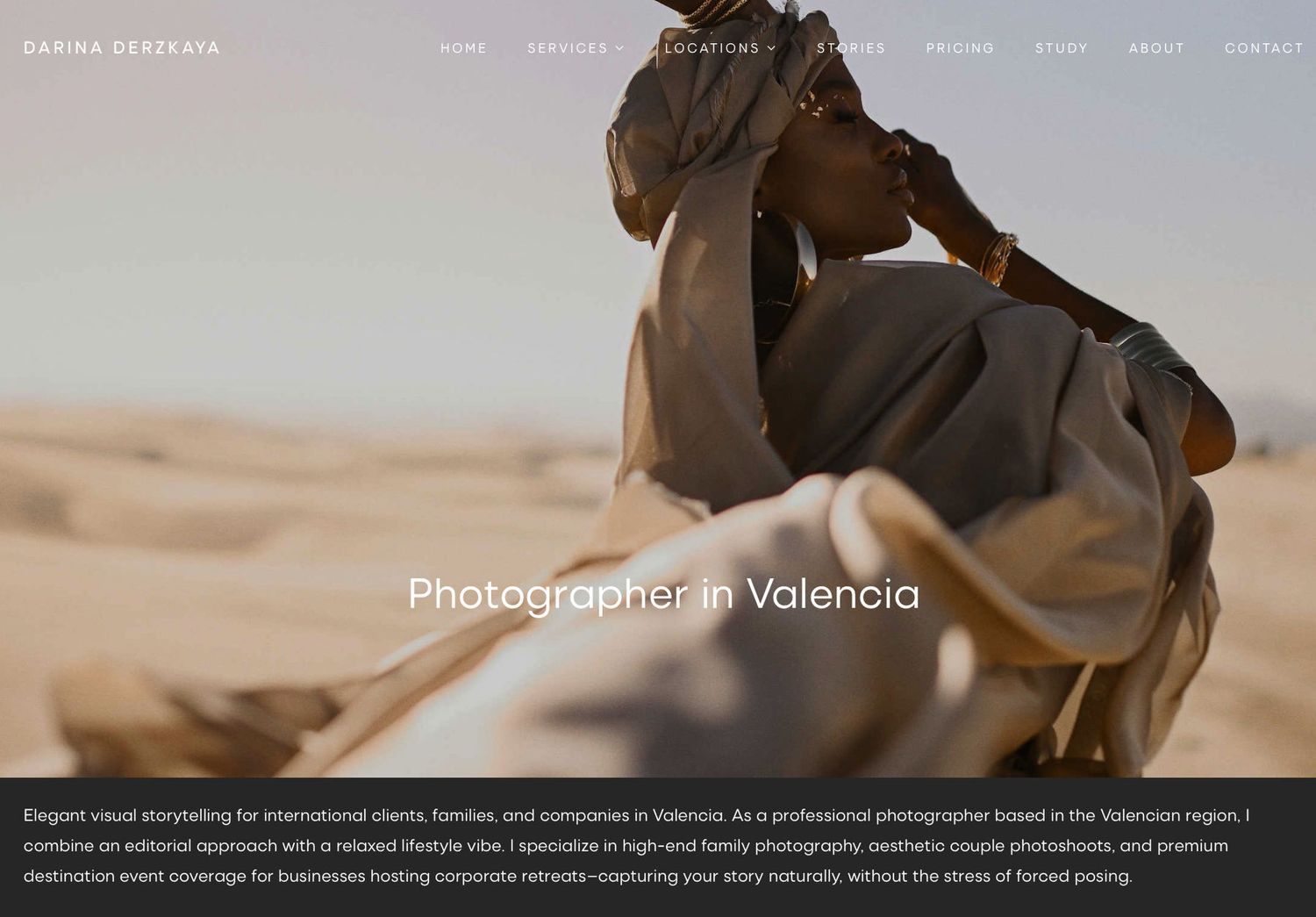 Example of a clean, premium editorial portfolio website layout custom-built for professional photographers.