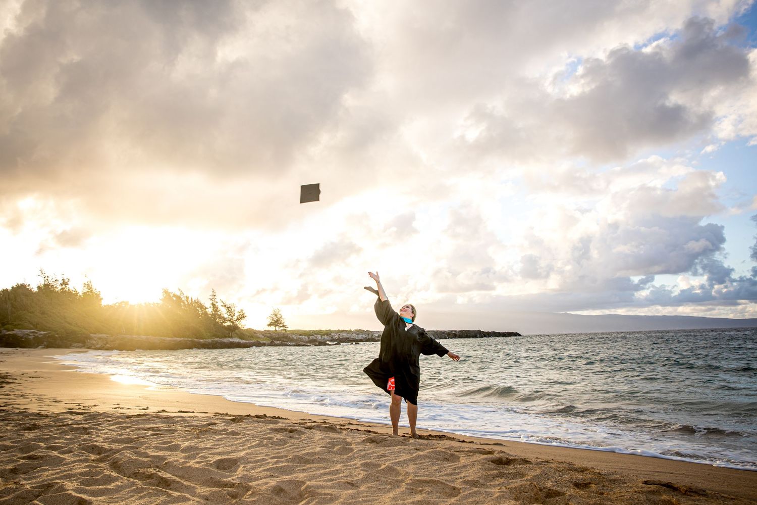 A series of panoramic beach sunset photos showing silhouettes against golden skies and crashing waves along the shoreline.