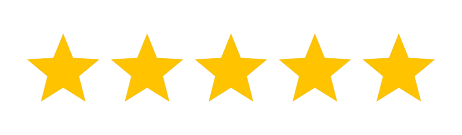 Five bright yellow star icons arranged in a horizontal row showing a five-star rating display.