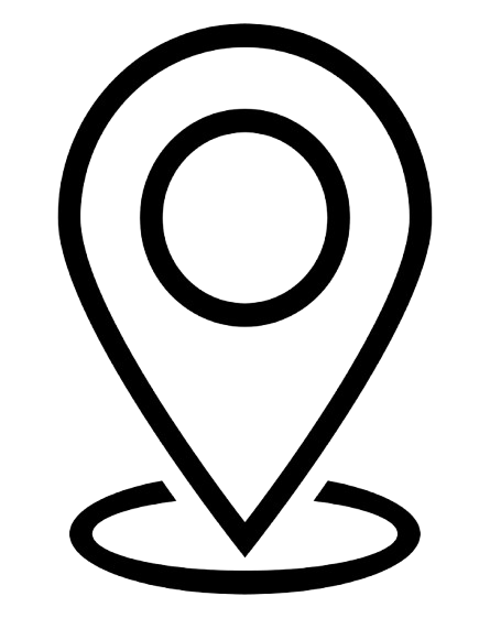 A collection of black location pin icons arranged in a horizontal row against a white background.