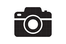 Simple black and white icon of a digital camera with lens and viewfinder silhouette.