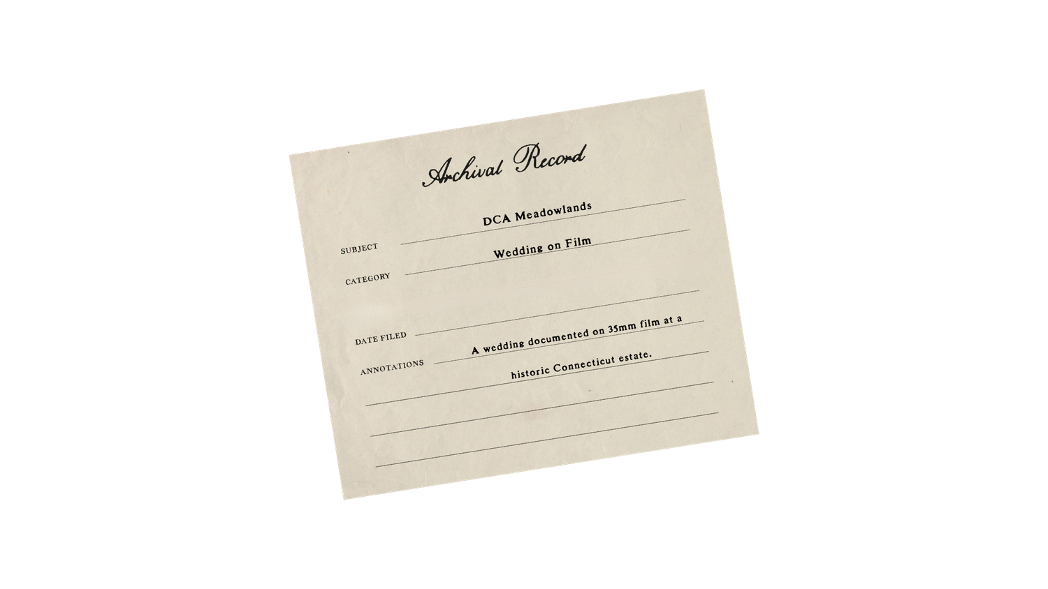 Archival record card with printed fields for document preservation, featuring vintage cream paper design for filing systems.