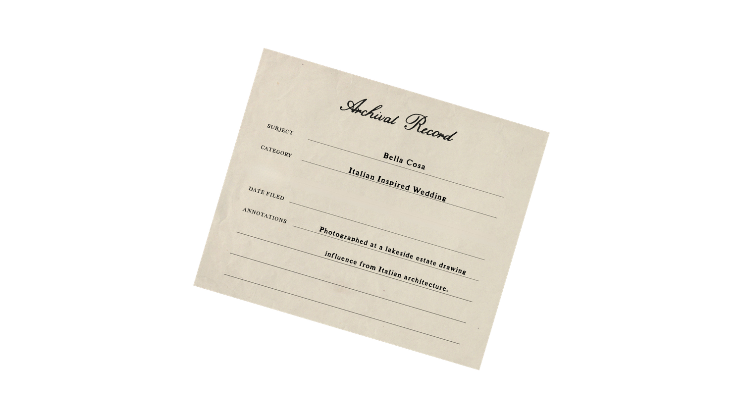 Vintage student record card with handwritten name and academic details on aged cream paper.