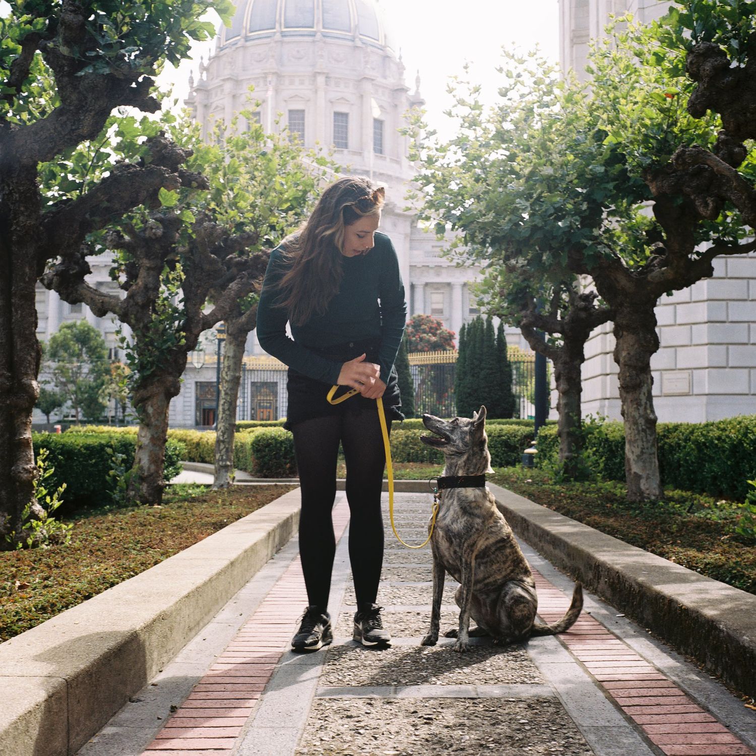 Silke and her rescue dog Molly sharing a moment during a walk in the San Francisco Bay Area.