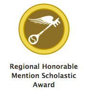 Gold Regional Honorable Mention Scholastic Award medal featuring a winged key emblem on circular badge.