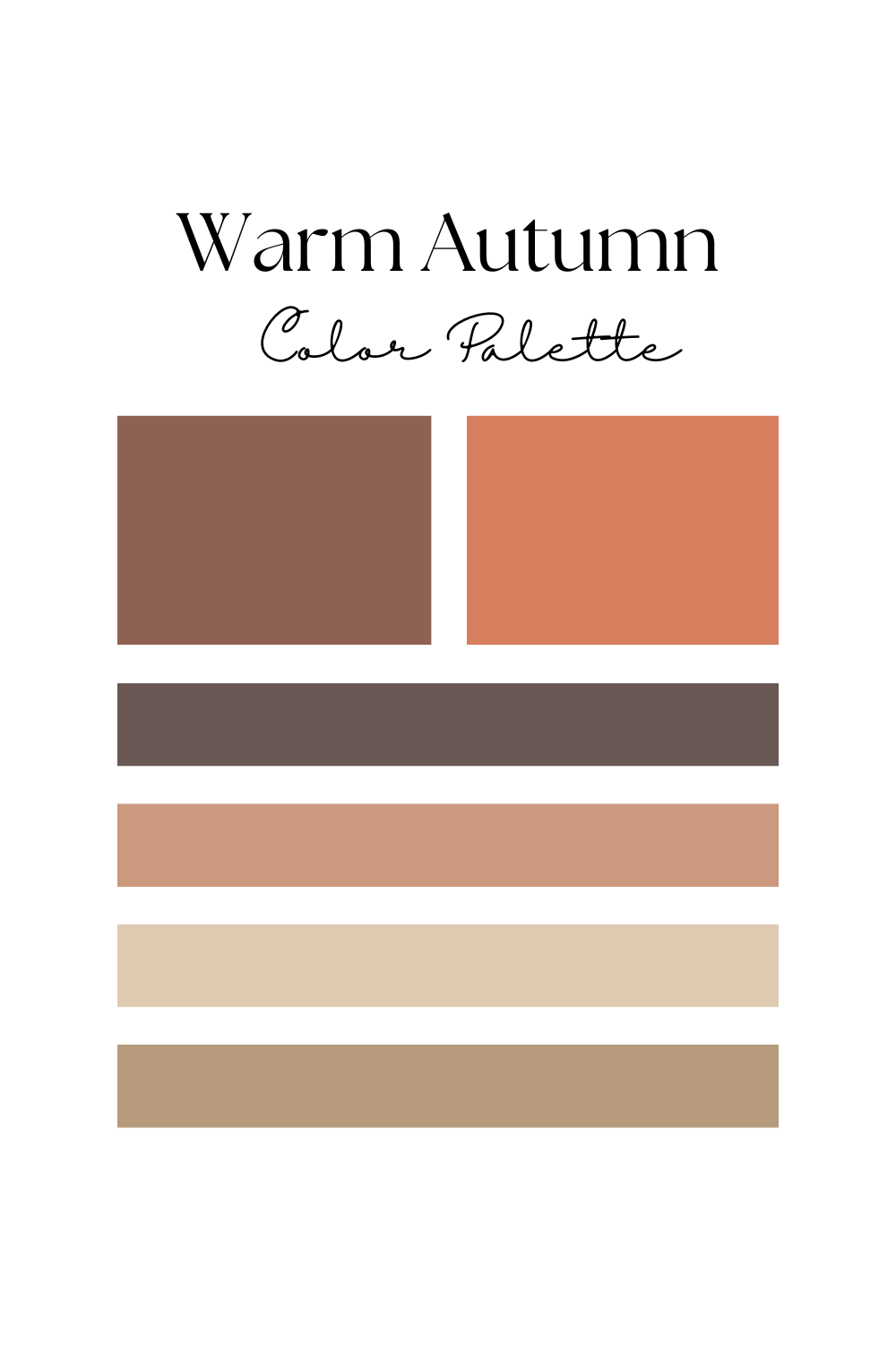 A warm autumn color palette featuring shades of brown, peach, and beige arranged in horizontal rectangular blocks.
