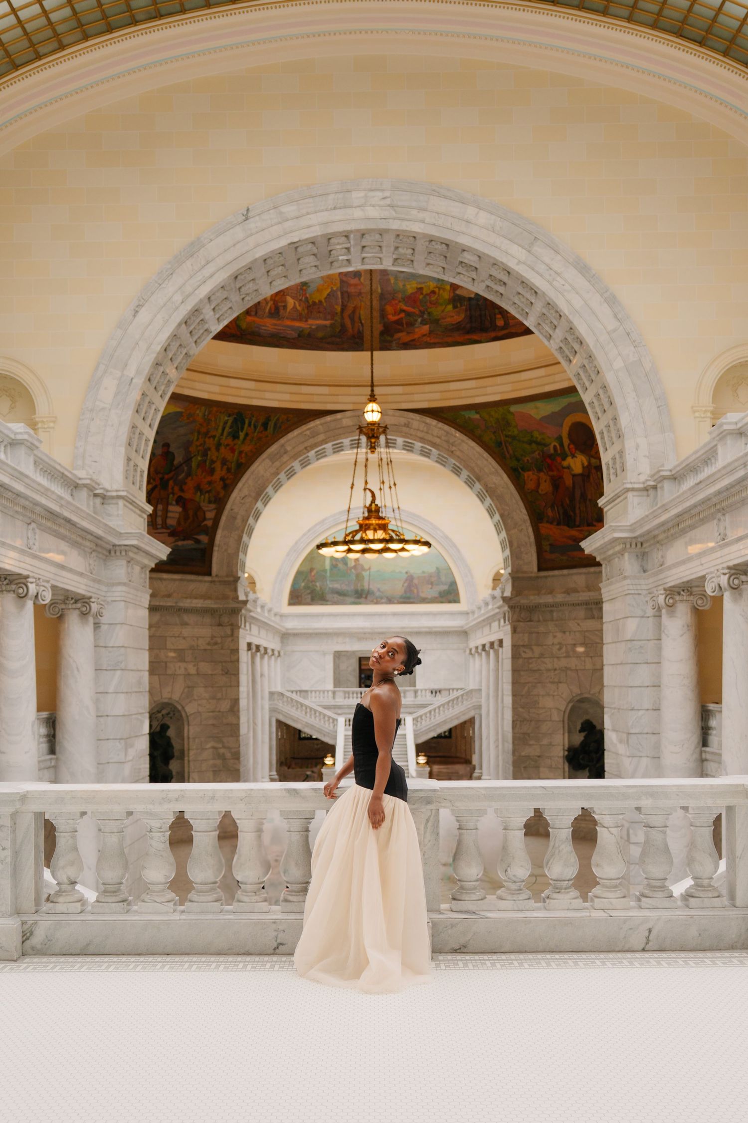 Architectural photo series showing ornate white marble arches and classical interior details.