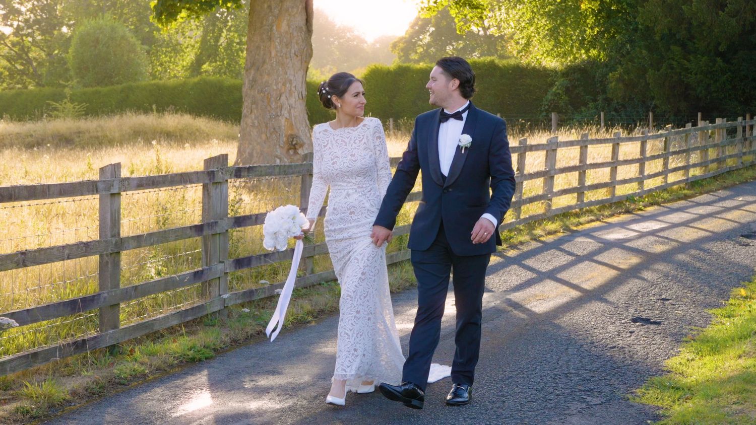 Bride and Groom at dusk together at Peterstone Court, Brecon.