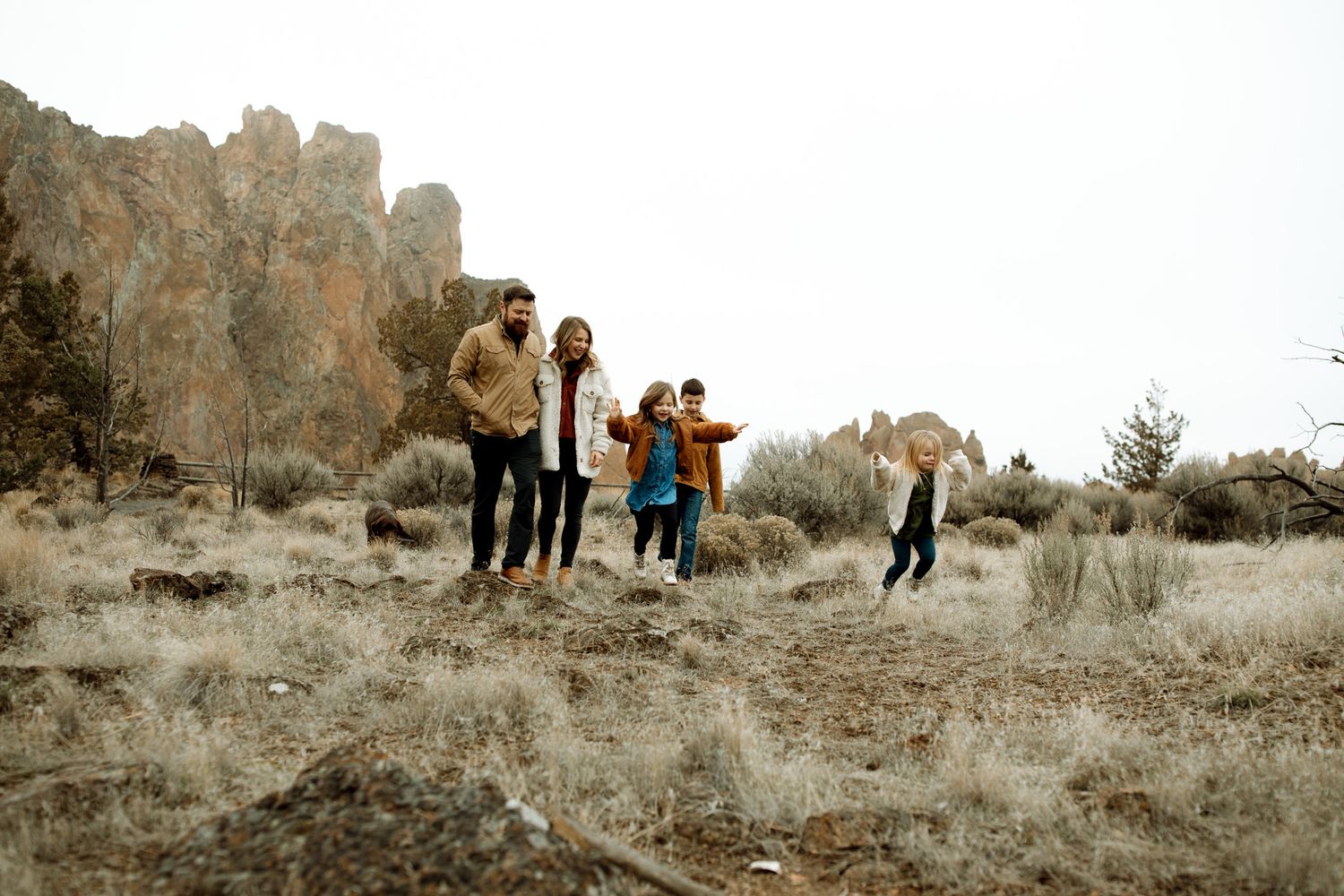 family walking during photoshoot in Redmond Oregon