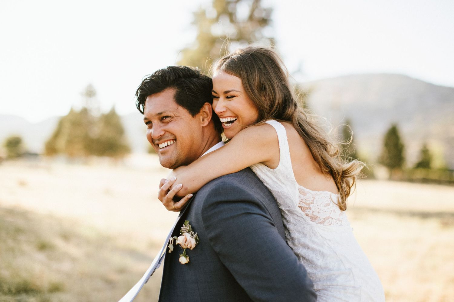 Candid image of a bride and groom in Big Bear California