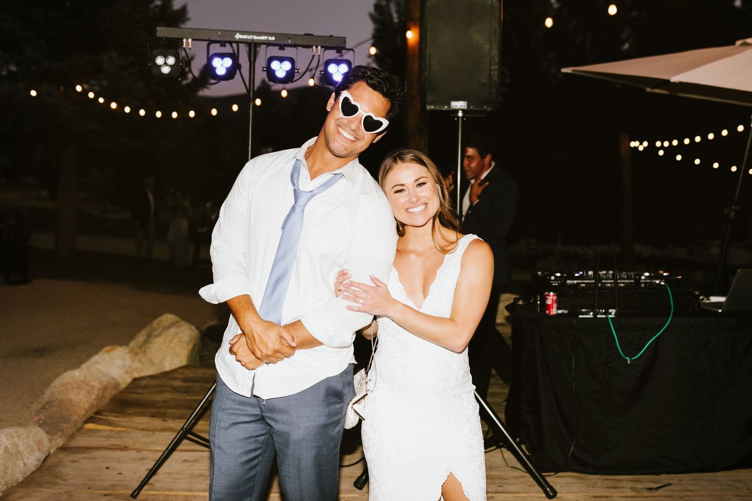 Bride and groom smiling together at their wedding in Big Bear California