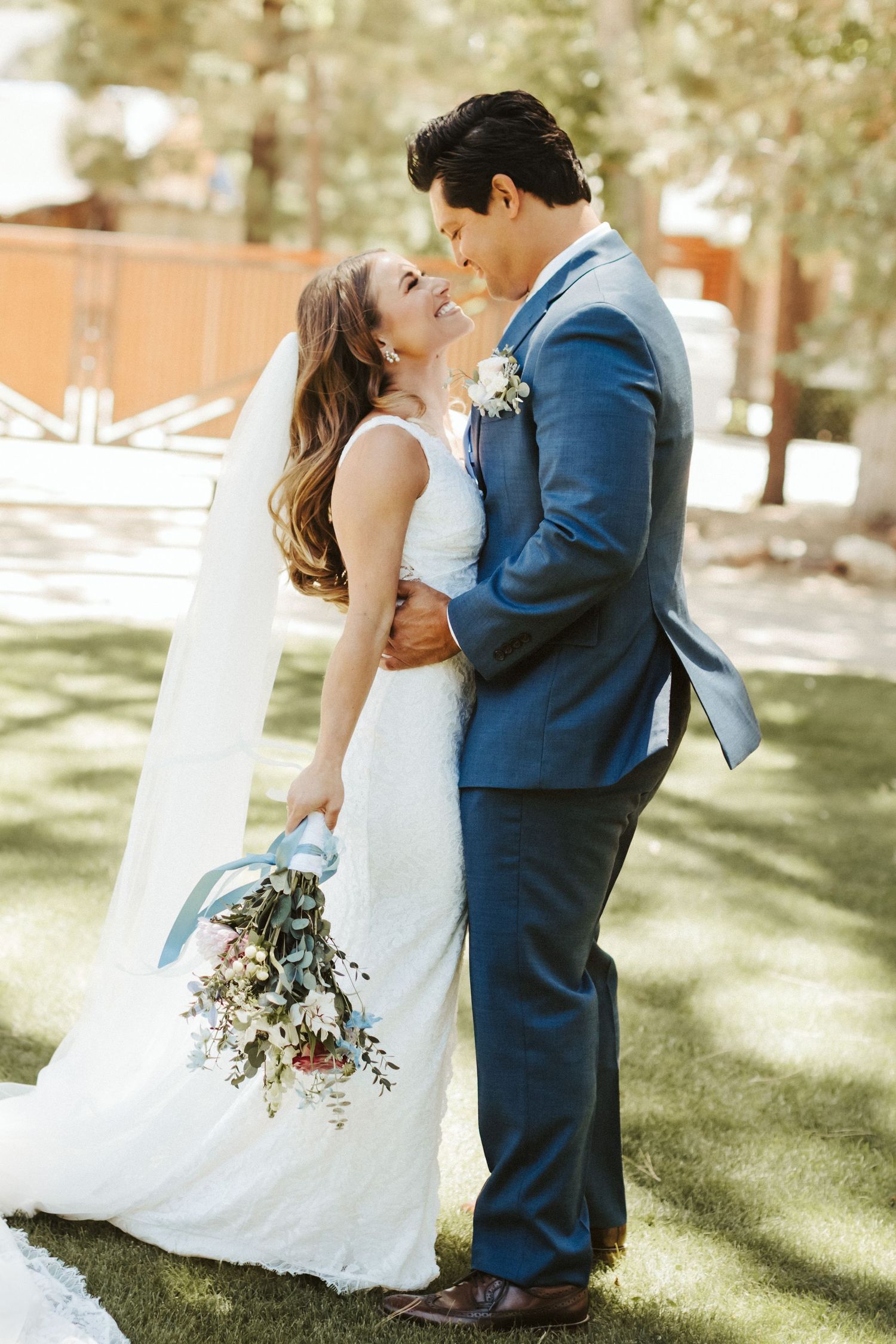 Portrait of a bride and groom before their wedding in Big Bear California