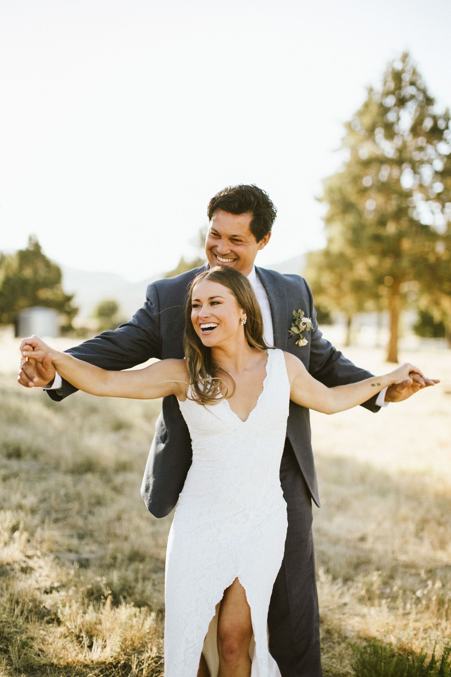 Candid image of a bride and groom in Big Bear California