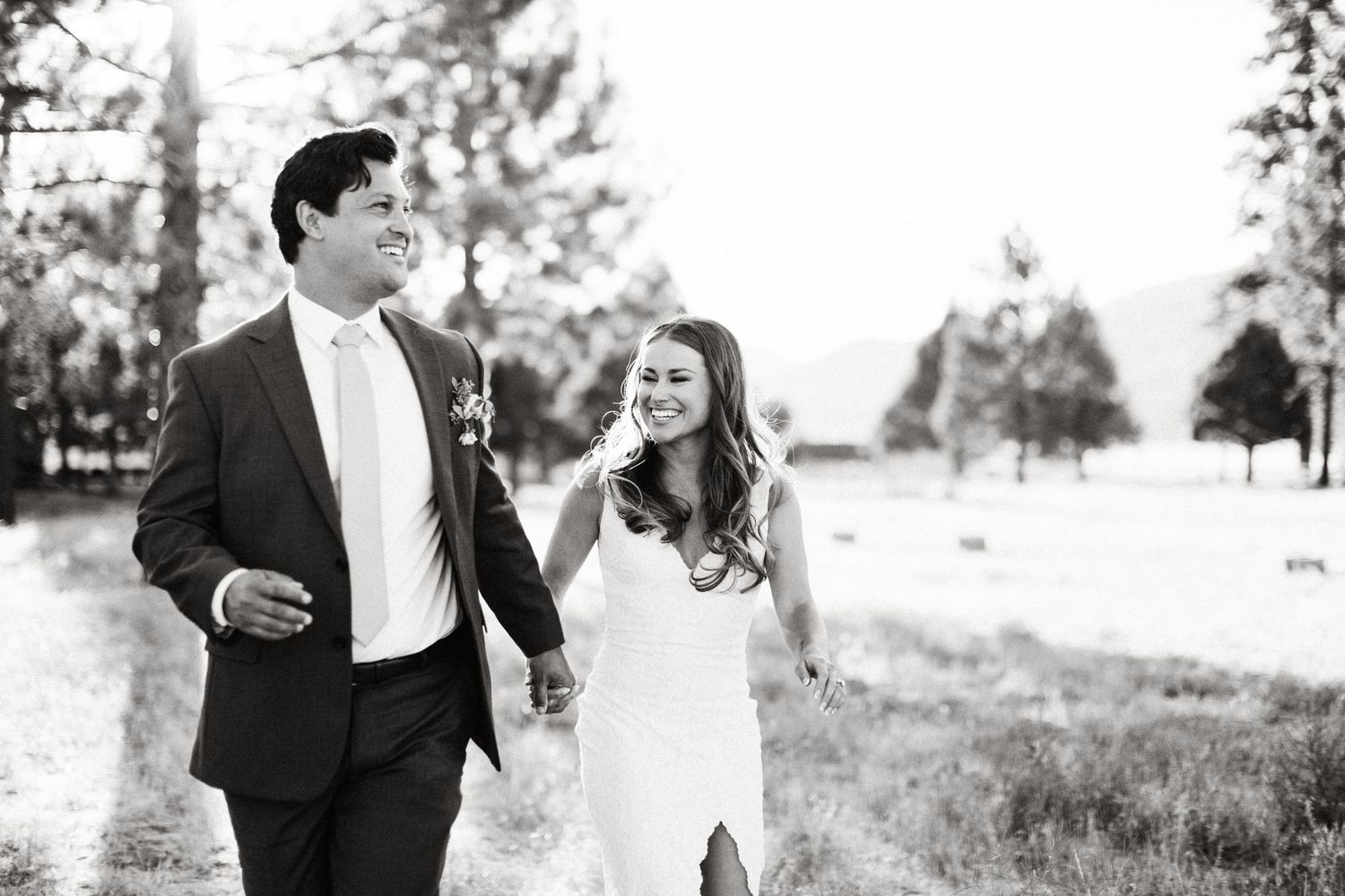 Candid image of a bride and groom in Big Bear California