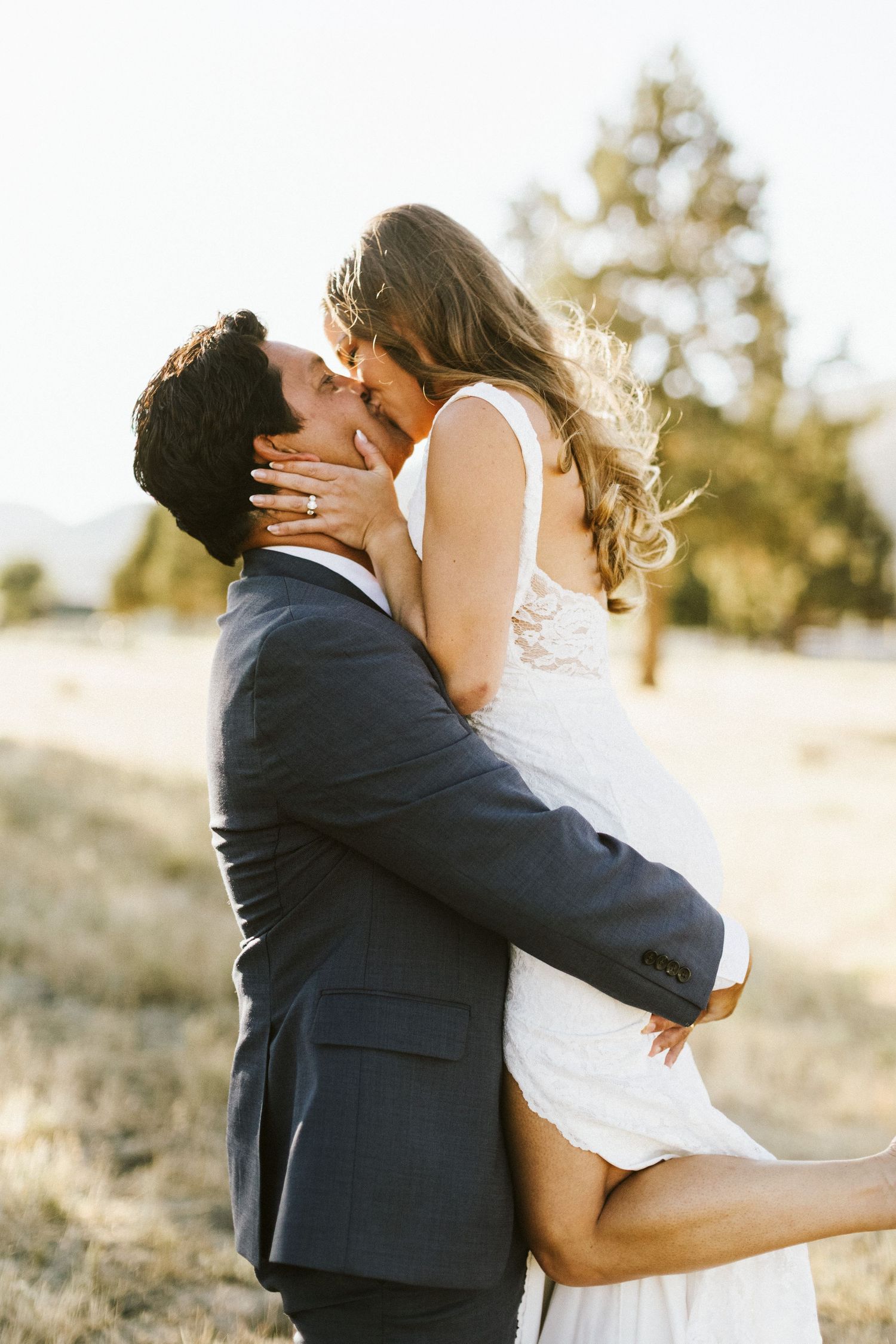Candid image of a bride and groom in Big Bear California
