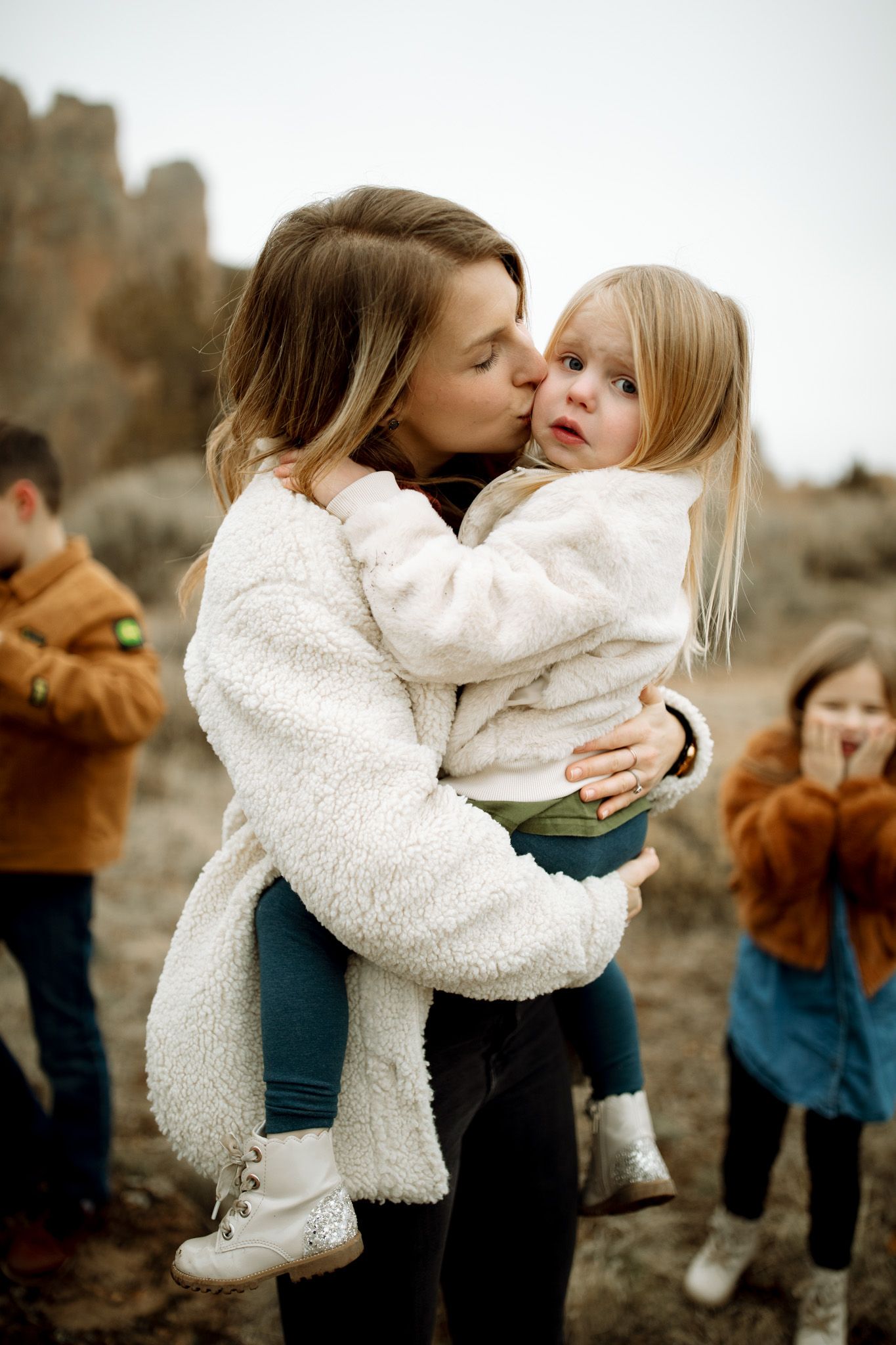 Mother and children during a family photoshoot
