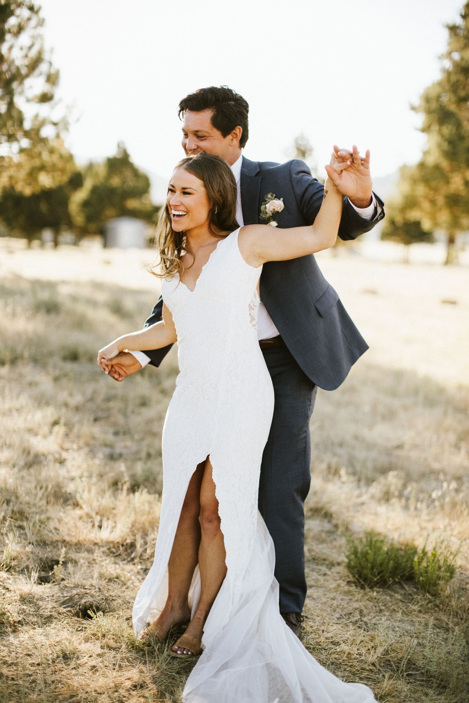 Candid image of a bride and groom in Big Bear California