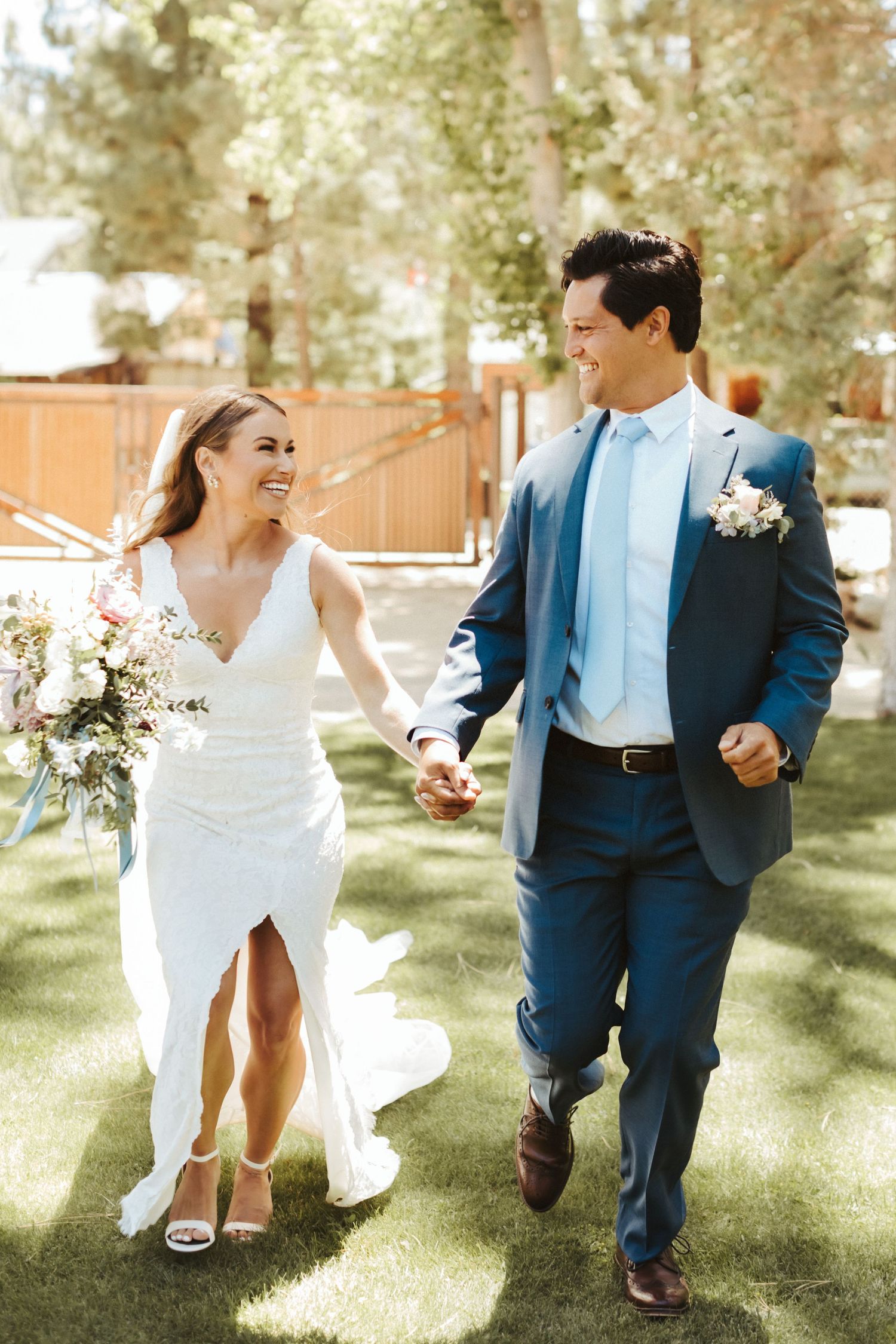 Portrait of a bride and groom before their wedding in Big Bear California
