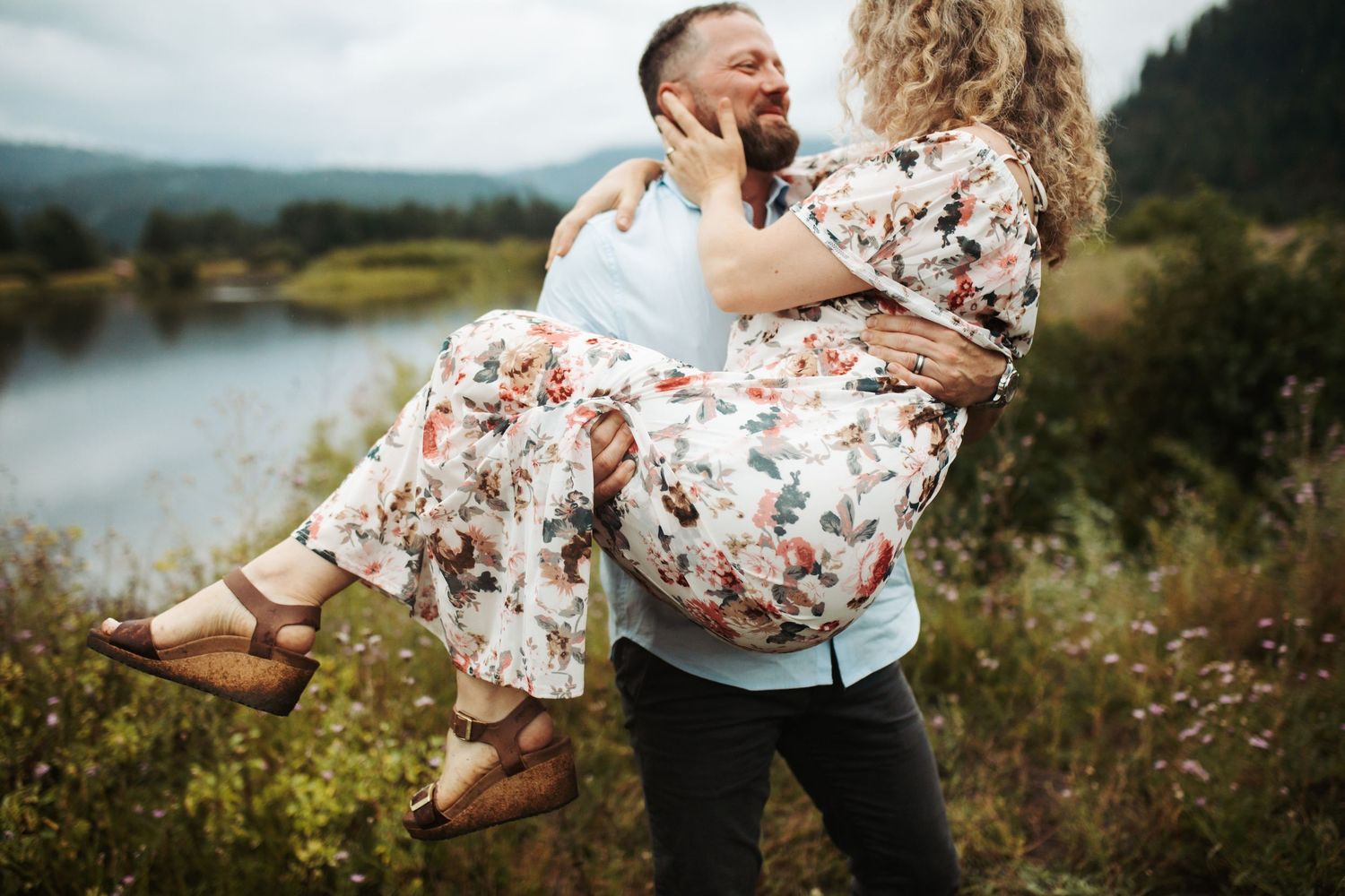 Dad and mom together for a family photoshoot in Cascade Idaho