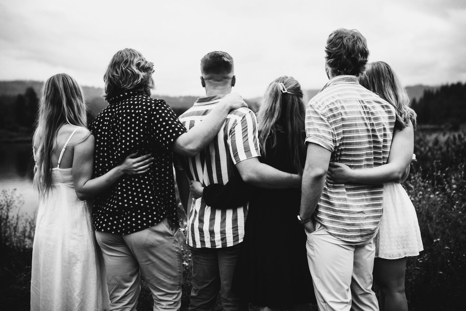 Siblings huddled together for a portrait