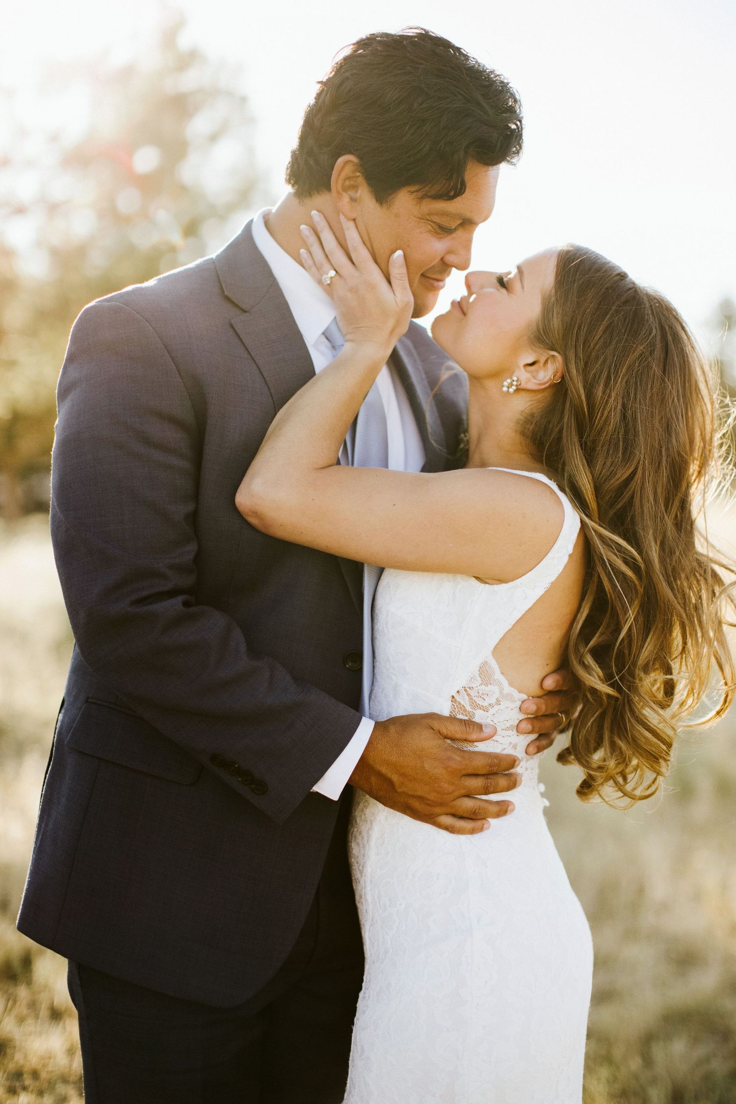 Bride and Groom standing together for portraits at Shay Meadow Ranch in Big Bear California
