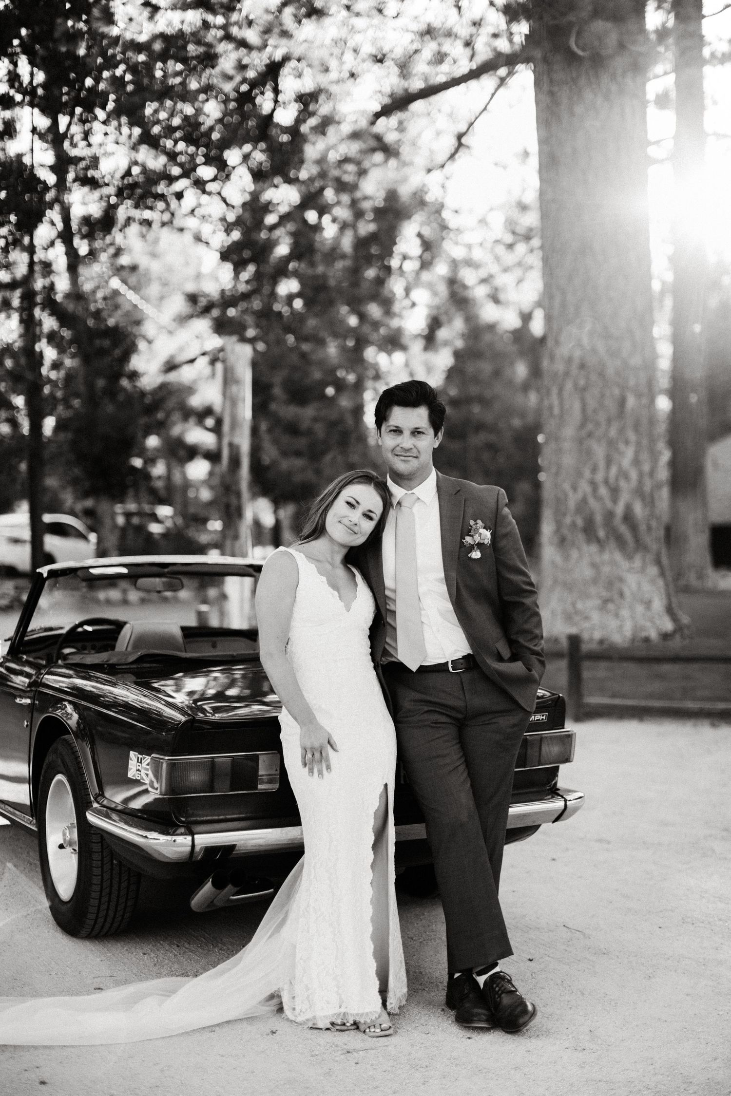 Bride and Groom standing for photos at Shay Meadows Ranch in Big Bear California