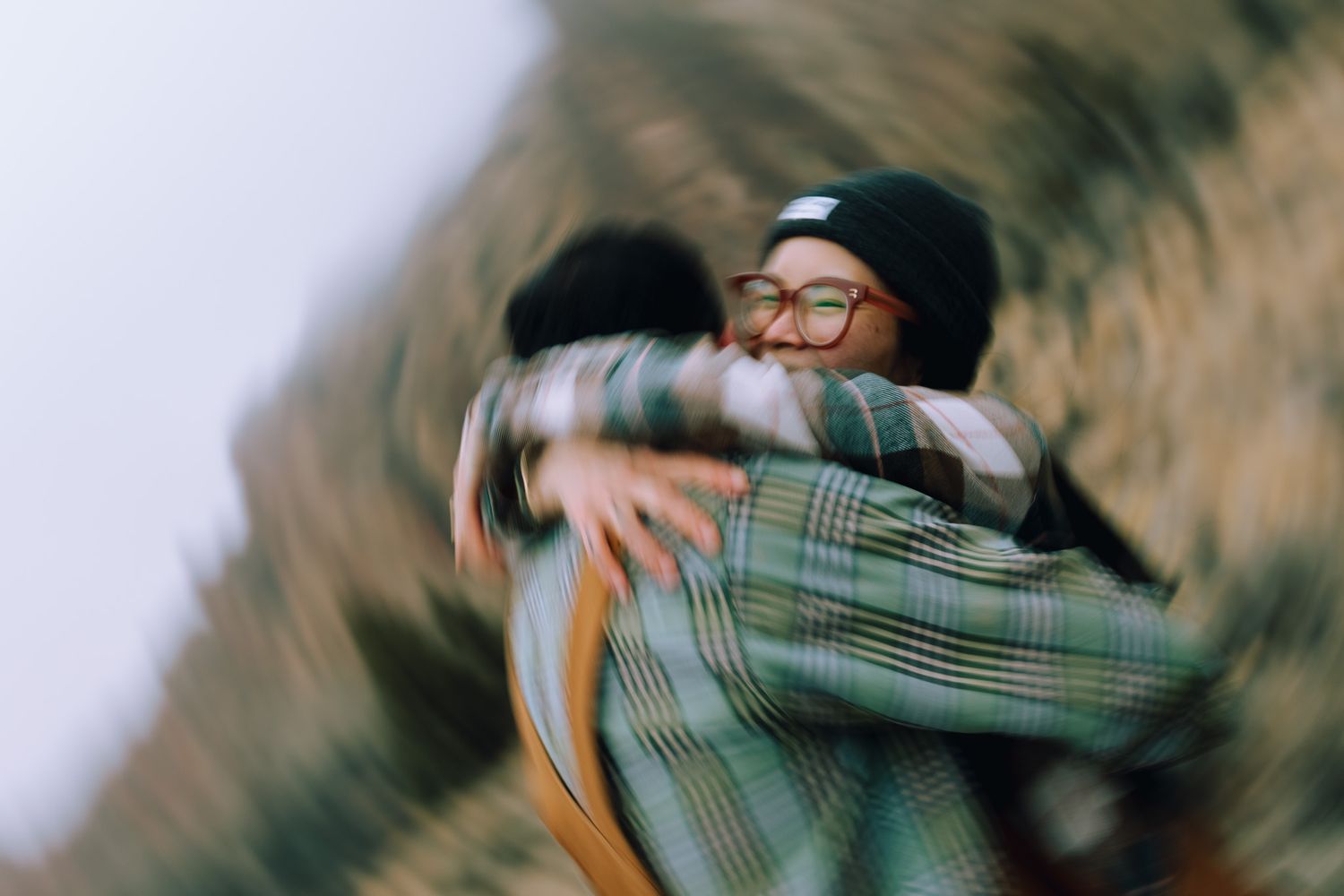 intentionally blurry photo of a couple dancing together outside of Smith Rock state park